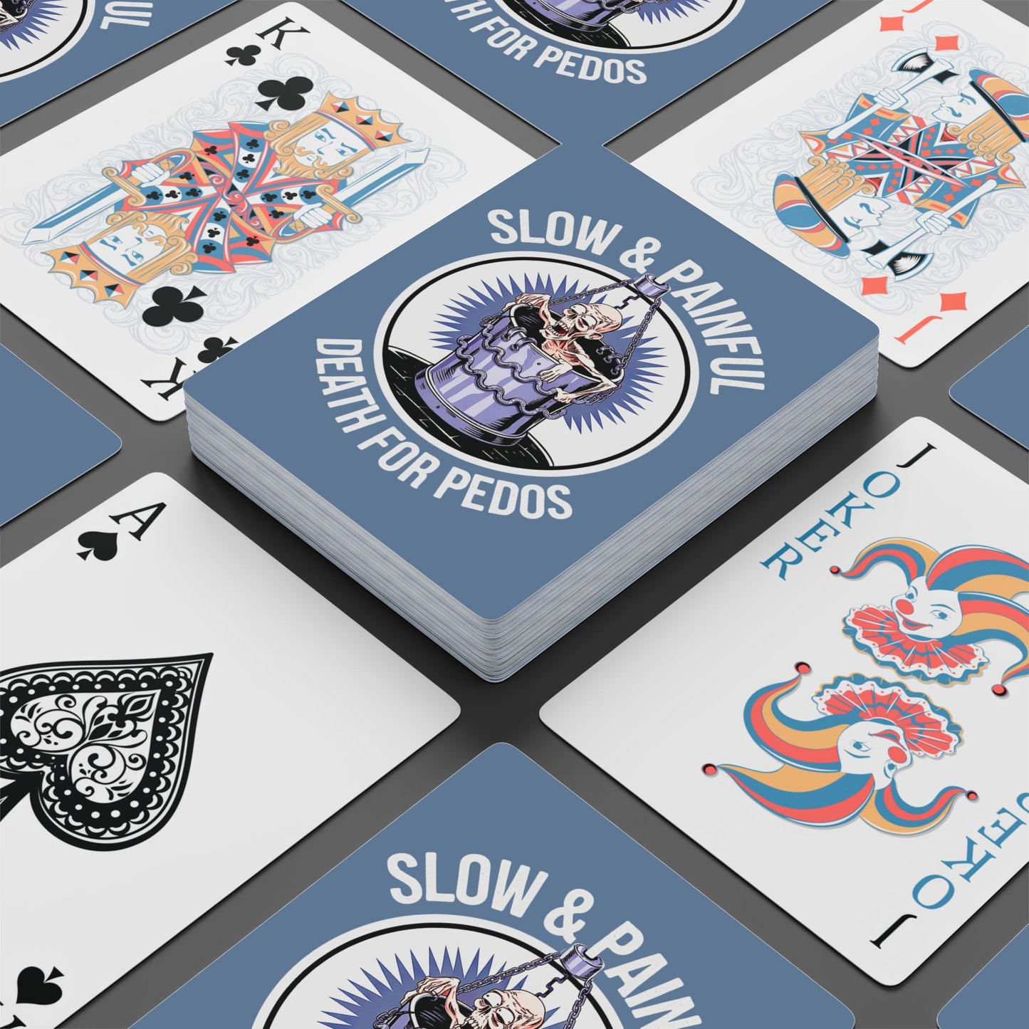 "Death for Pedos",  Cultural Playing Cards (Blue-Gray) - Go Medieval!