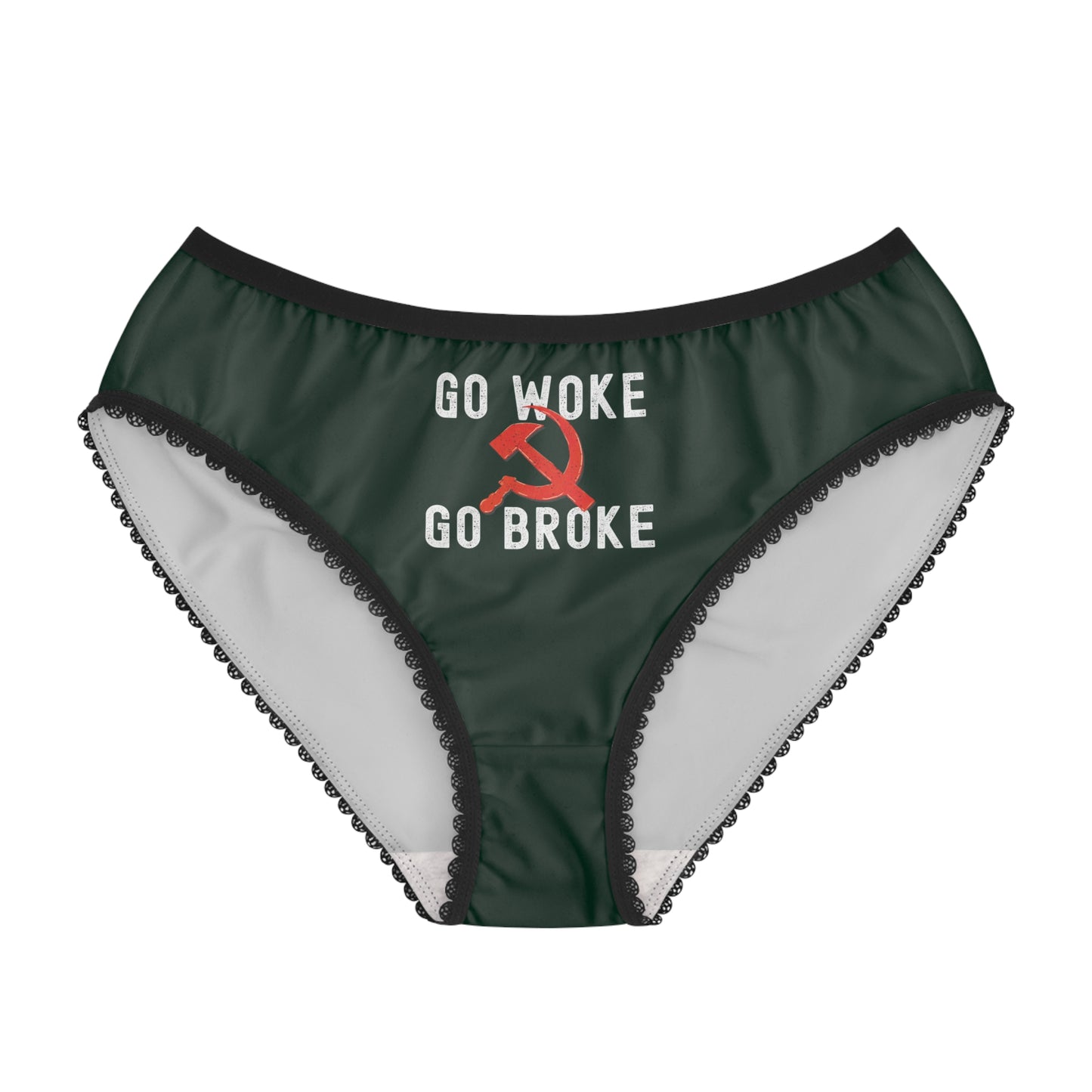 "Go Woke Go Broke (Communist)", Women's Briefs (Deep Grove Green)