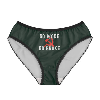 "Go Woke Go Broke (Communist)", Women's Briefs (Deep Grove Green)