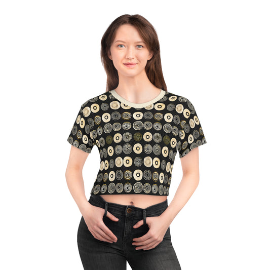 "Punk Polka", Wearable Pattern Art Crop Tee (Iced Almond Collar)
