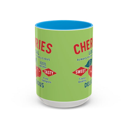"Delicious Cherries", Colorful Mugs (11oz, 15oz) (Orchard Lime)