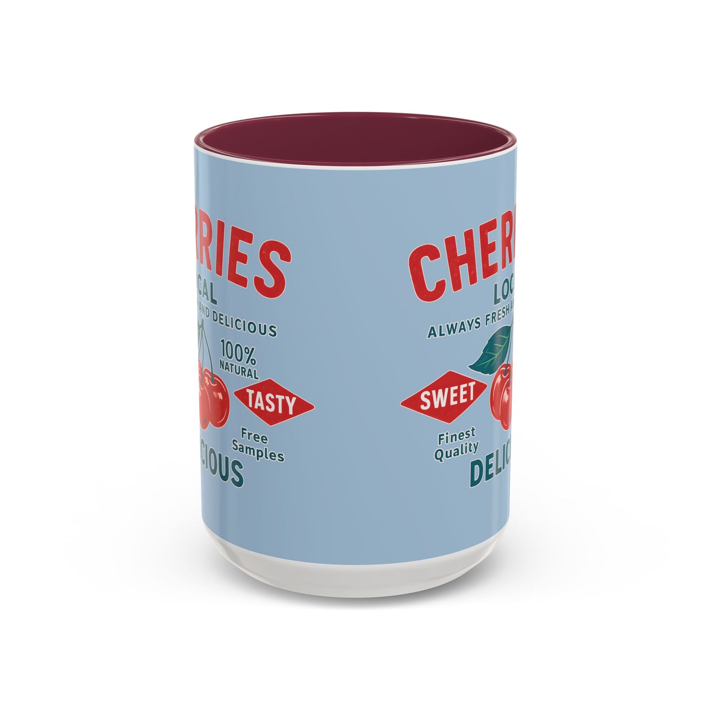"Delicious Cherries", Colorful Mugs (11oz, 15oz) (Retro Sky)