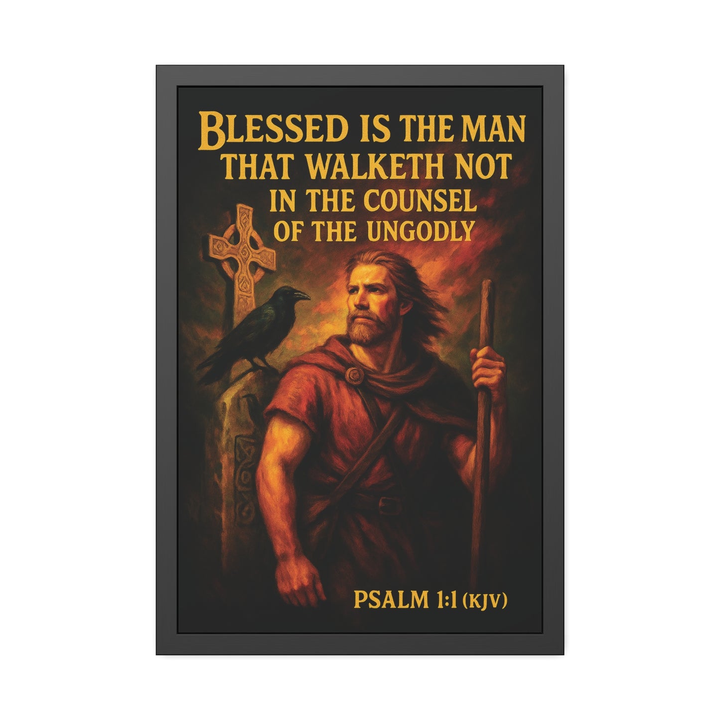 "Psalm 1:1 (KJV)", Framed Paper Poster (Peatshadow Black)
