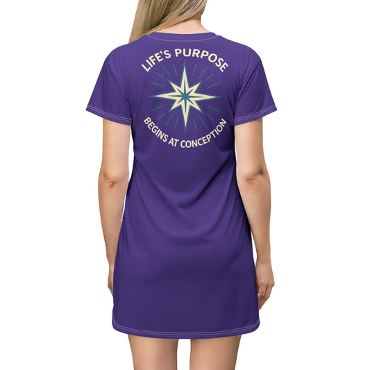 "Life's Purpose Begins at Conception #01", T-Shirt Dress (Night Music)