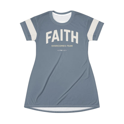 "Faith Overcomes Fear", T-Shirt Dress (Atlantic Grey)