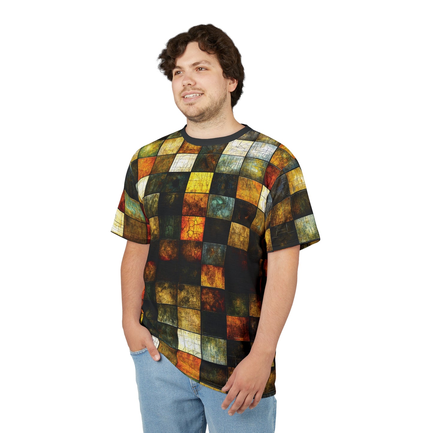 "Wood Block Pattern" #01, Fine Art Unisex T-Shirt (Dark Dùn Grey Collar)