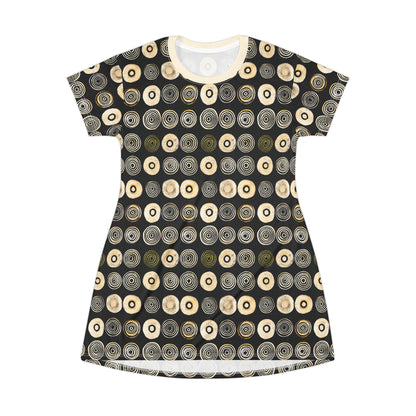 "Punk Polka", Wearable Pattern Art T-Shirt Dress (Iced Almond Collar)