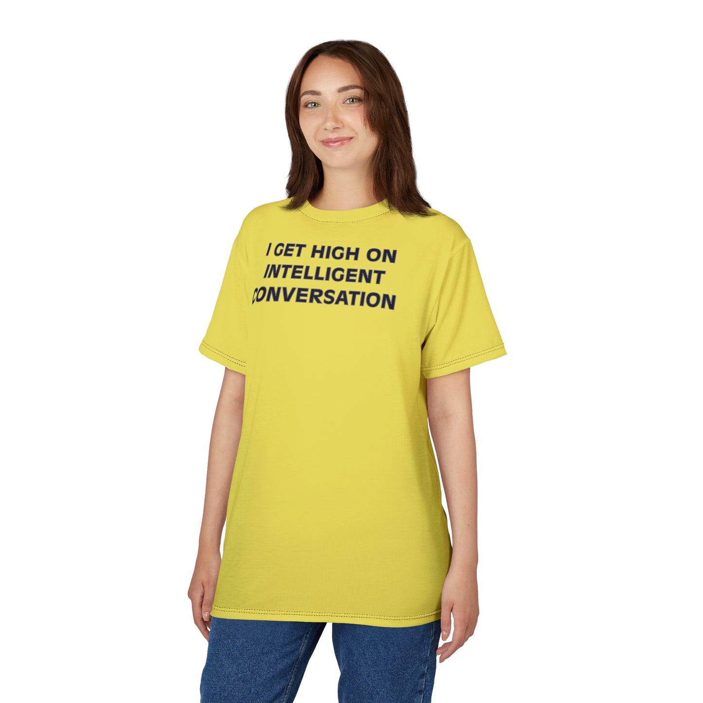 "Intelligent Conversation", Unisex T-shirt (Corn Yellow)
