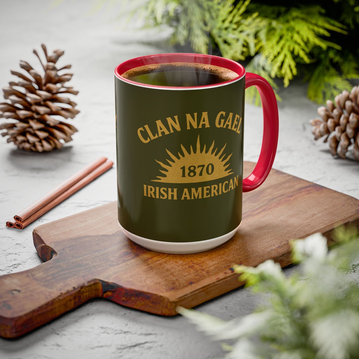 "Clan na Gael - Irish American", Colorful Mugs (11oz, 15oz) (Fianna Green)