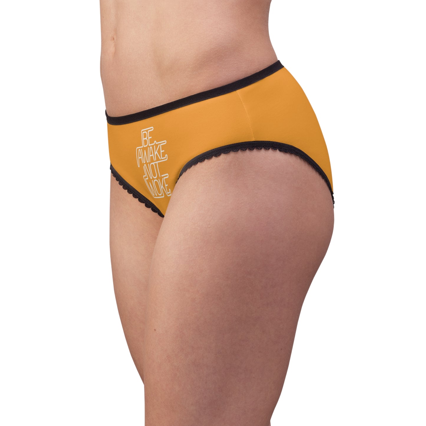 "Be Awake Not Woke" #1, Women's Briefs (Deep Saffron)
