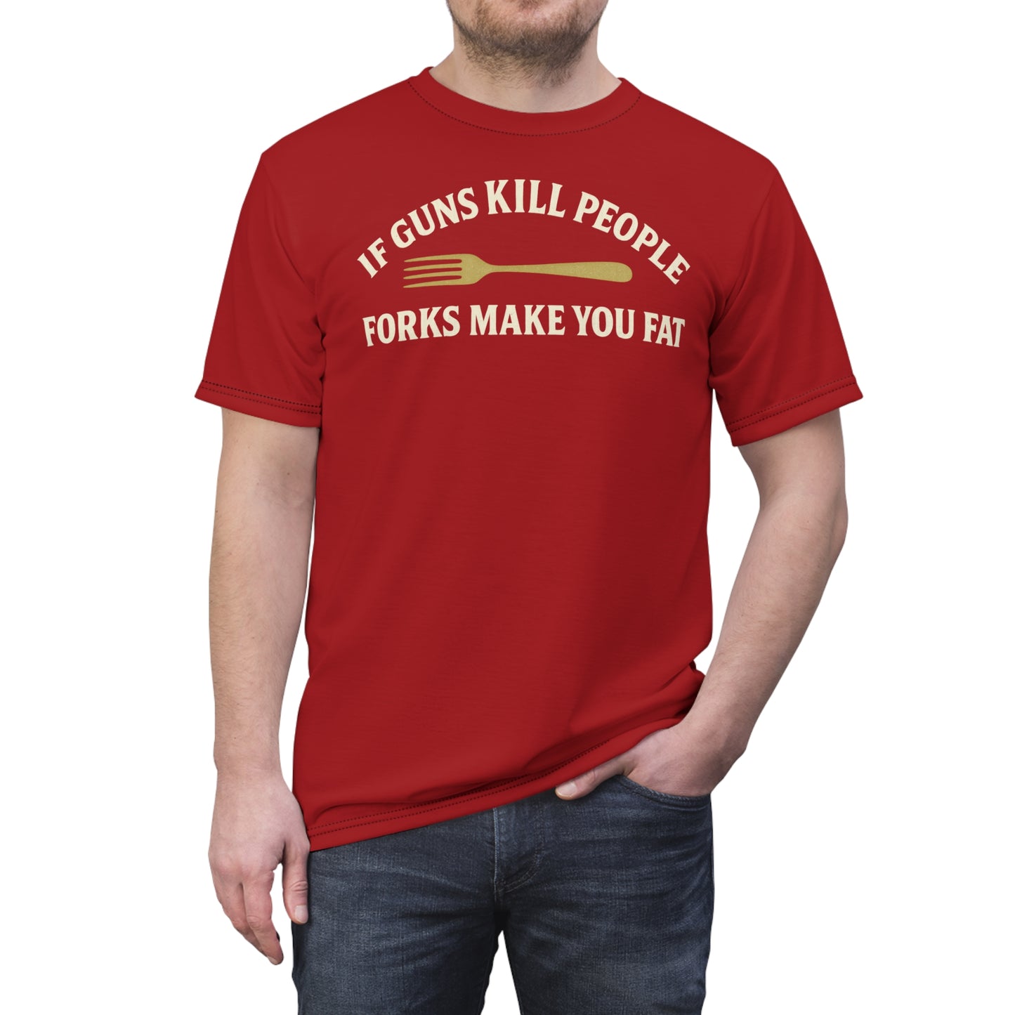 ''Forks Make You Fat", Unisex T-shirt (Skye Red)