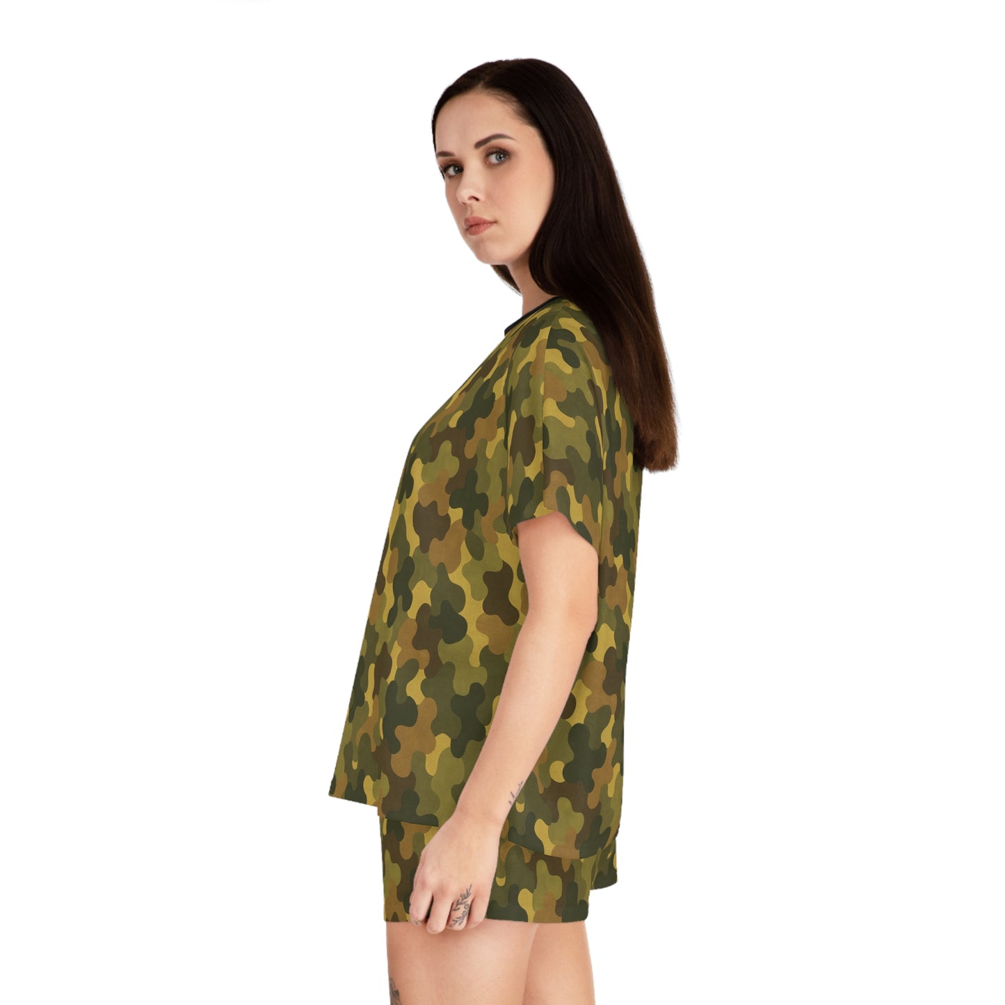 "SASR Day-Ops Camouflage", Women's Short Pajama Set (Black Collar & Waist)