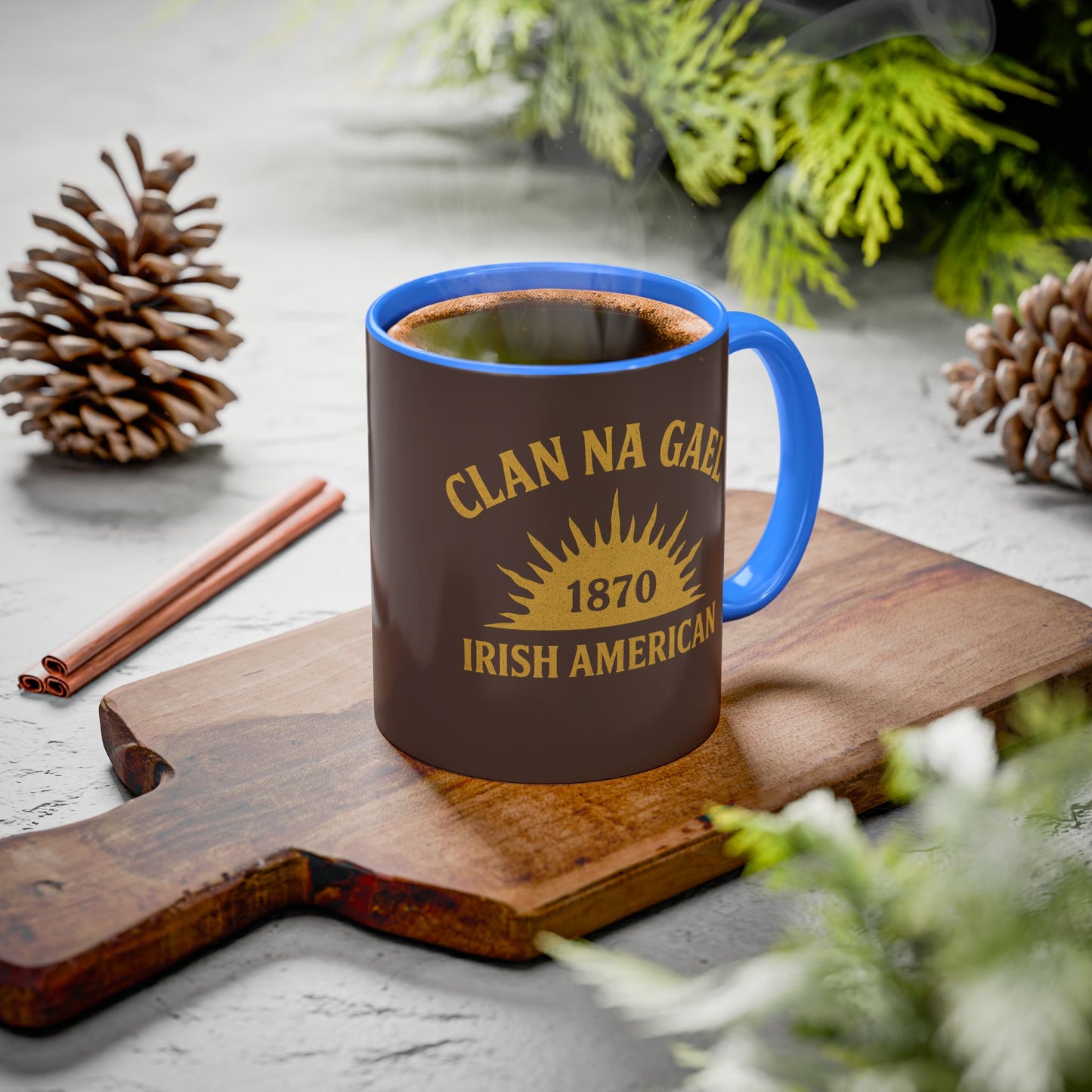 "Clan na Gael - Irish American", Colorful Mugs (11oz, 15oz) (Wild Boar Brown)
