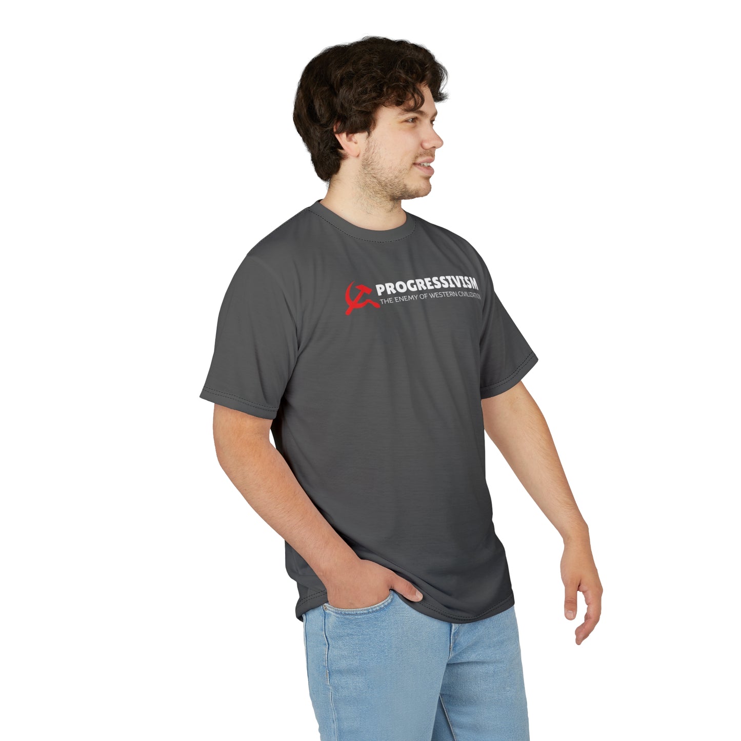 "Progressivism - Enemy of Western Civilization", Unisex Tee (Panzer Grey)