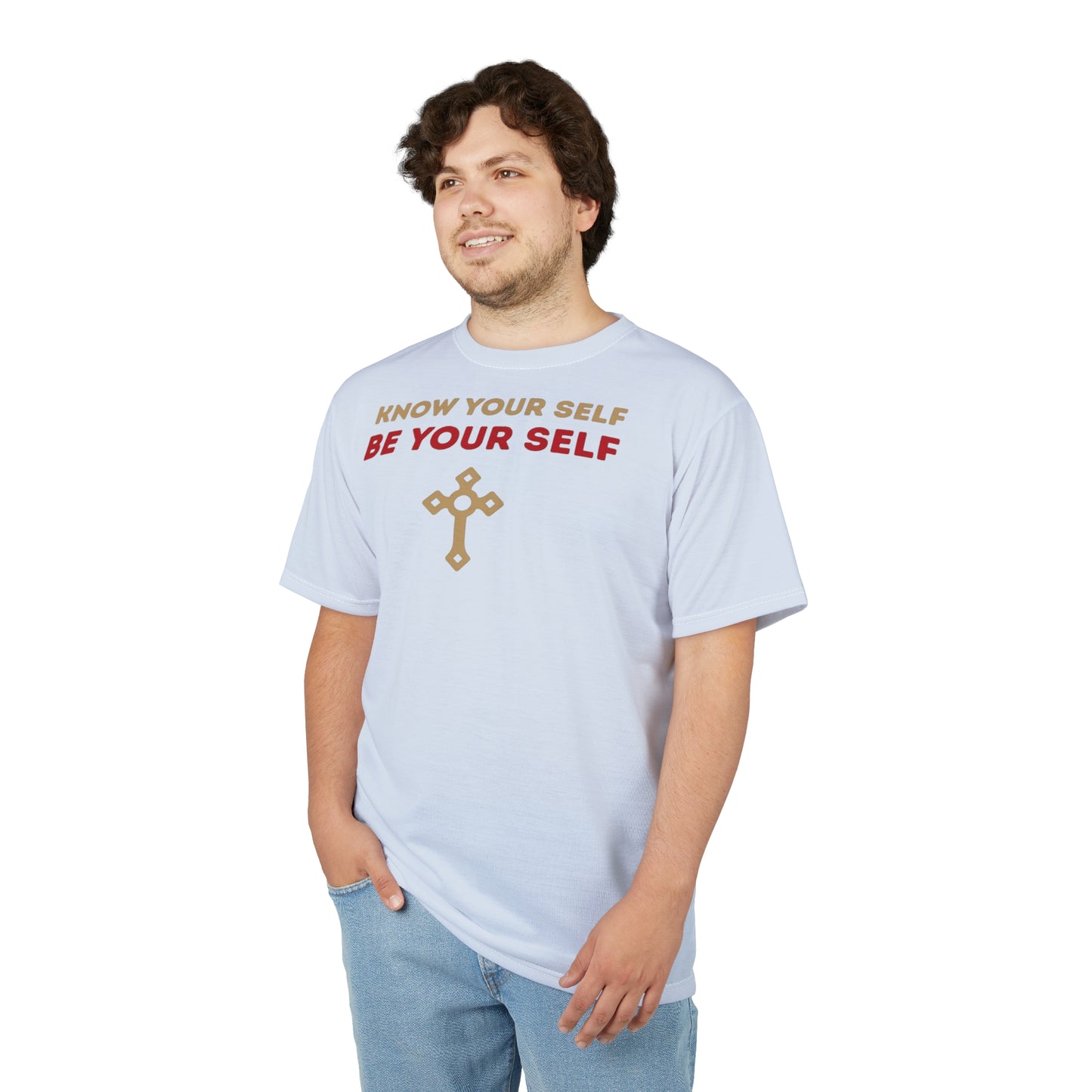"Know Your Self", Unisex T-shirt (Pilgrim Blue)