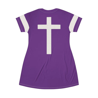 "Faith Overcomes Fear", T-Shirt Dress (Vesper Violet)
