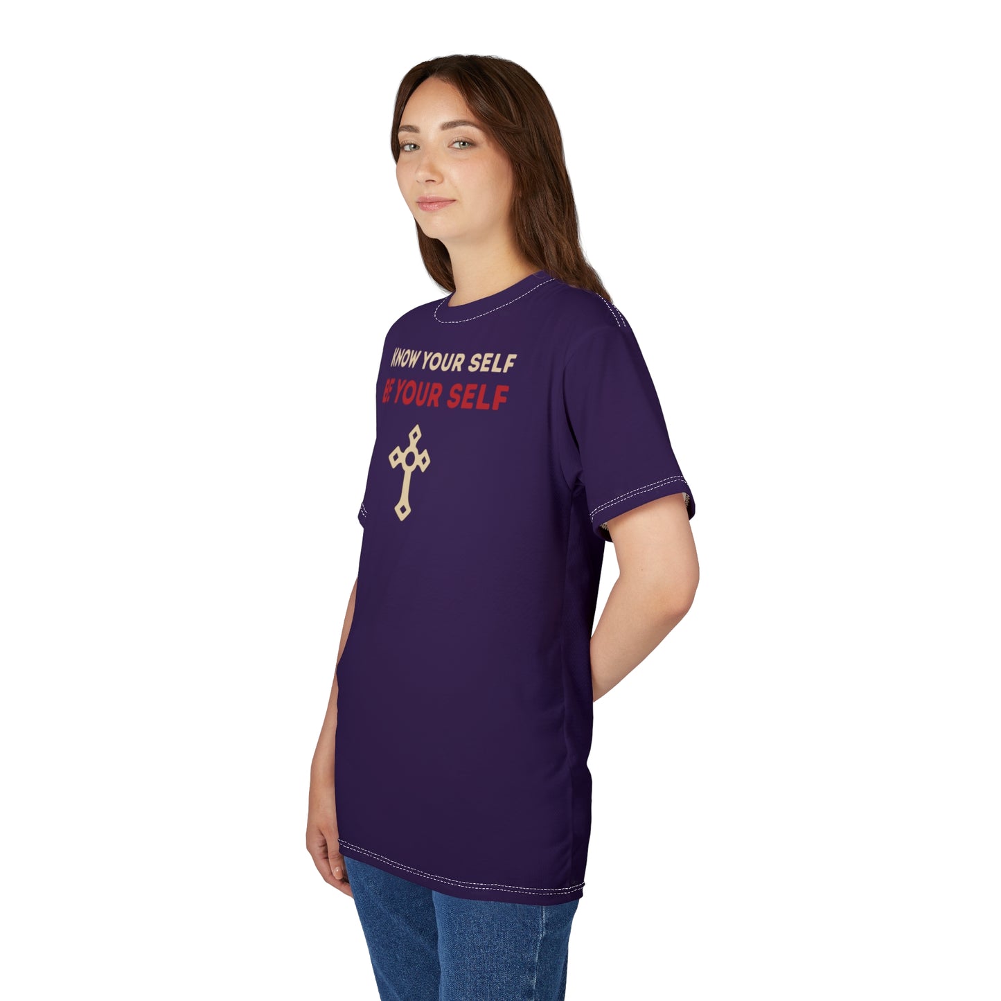 "Know Your Self", Unisex T-shirt (Russian Violet)