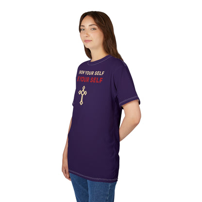 "Know Your Self", Unisex T-shirt (Russian Violet)