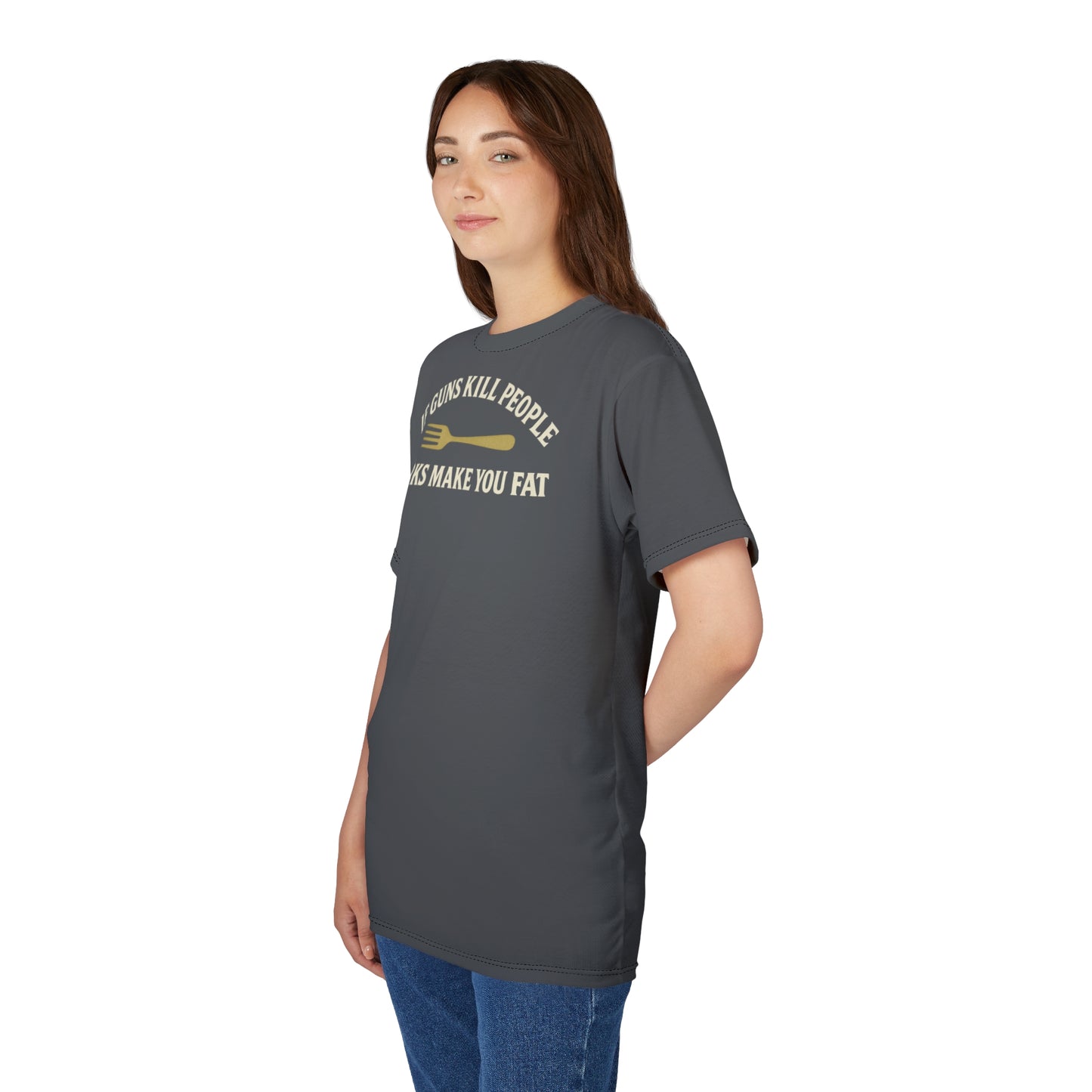 ''Forks Make You Fat", Unisex T-shirt (Highland Grey)