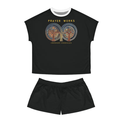 "Prayer Works - Criosdaidh Gàidhealach", Women's Short Pajama Set (White or Black Collar)