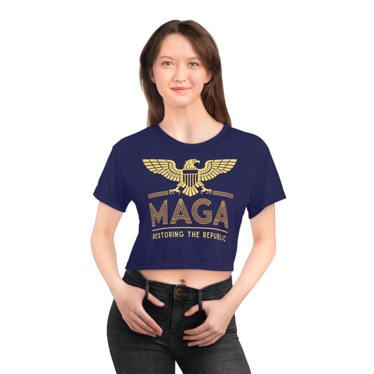 "MAGA - Restoring the Republic", Crop Tee (Obsidian Blue)