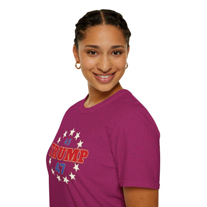 "Trump 45-47 Circle of Stars", Unisex Softstyle T-Shirt
