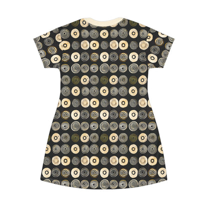 "Punk Polka", Wearable Pattern Art T-Shirt Dress (Iced Almond Collar)