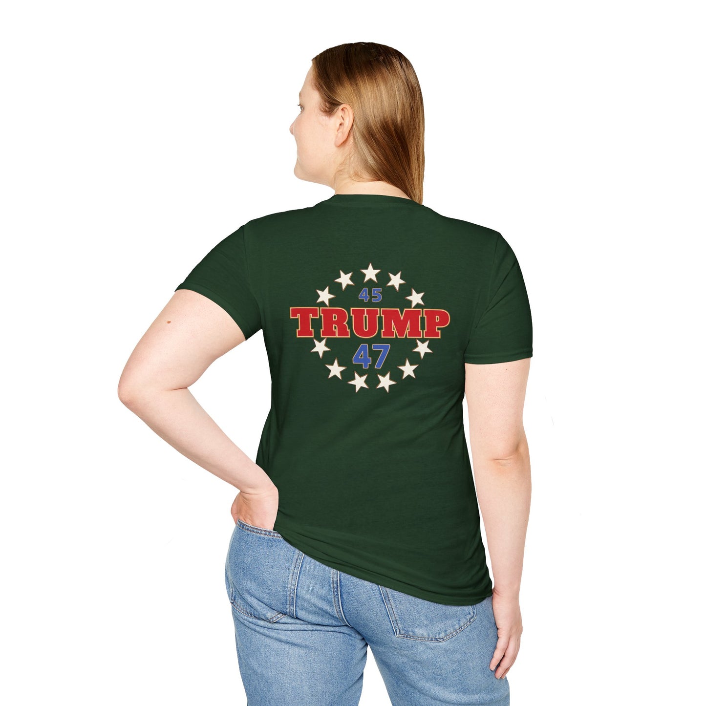 "Trump 45-47 Circle of Stars", Unisex Softstyle T-Shirt
