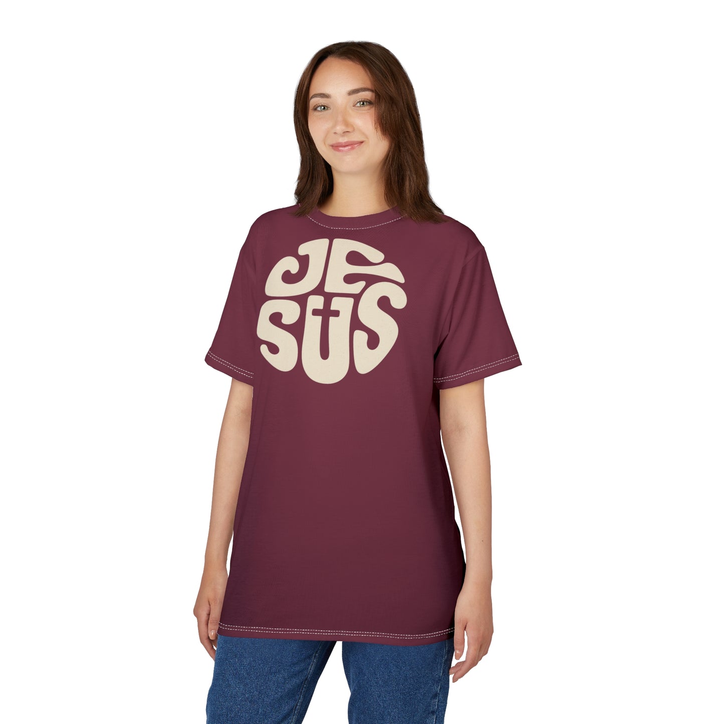 "Retro Jesus", Unisex T-shirt (Faded Scarlet)