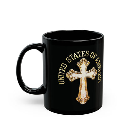 "USA Gold Cross", Black Mug (11oz & 15oz)