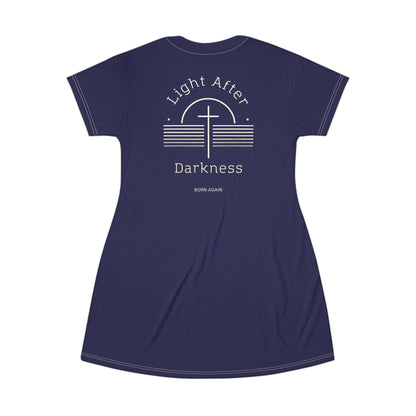 "Light After Darkness - Born Again", T-Shirt Dress (Obsidian Blue)