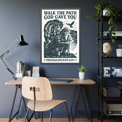 "1 Thessalonians 4:11 (KJV)", Framed Paper Poster (Porcelain White)
