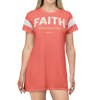 "Faith Overcomes Fear", T-Shirt Dress (Salmon Pink)
