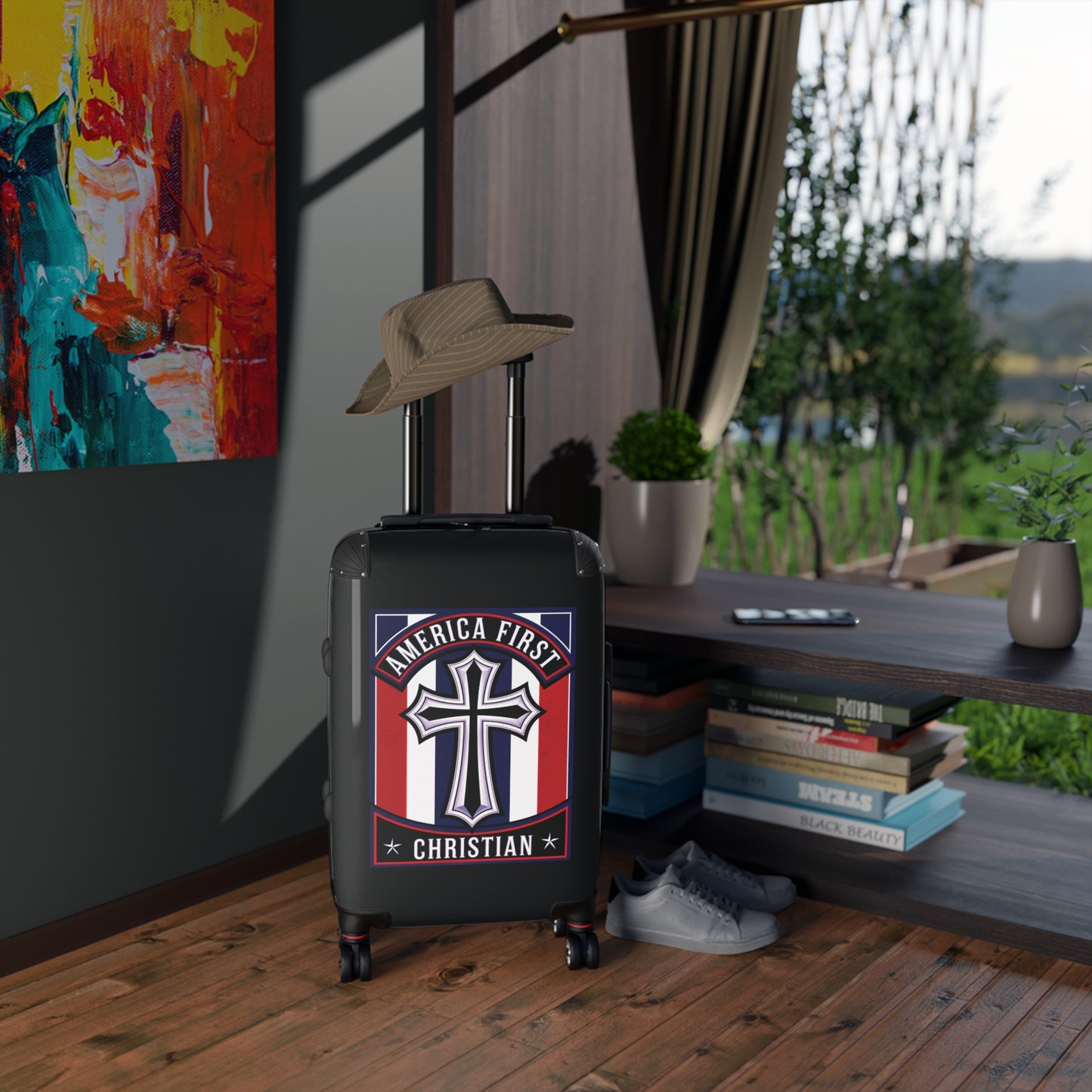 "America First Christian" Wall Art #11 Suitcases (Moonless Black)