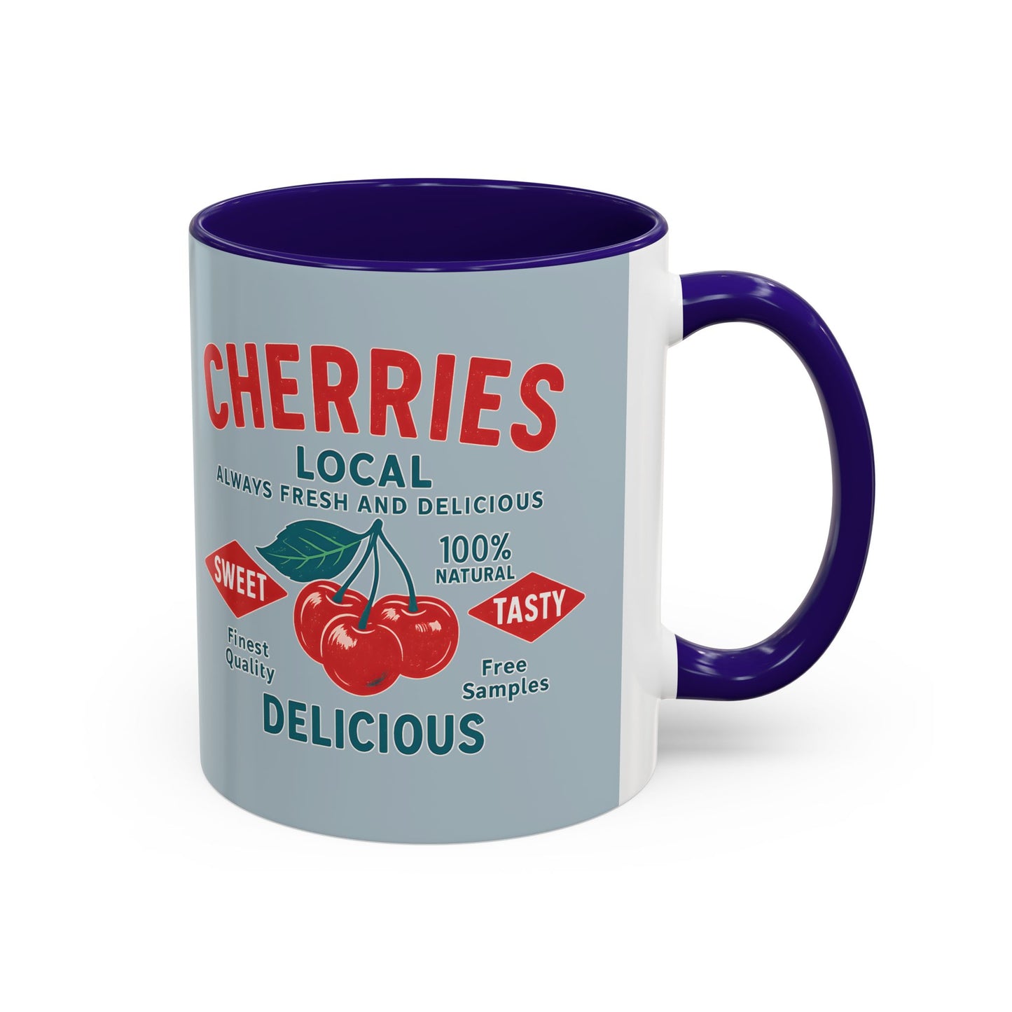 "Delicious Cherries", Colorful Mugs (11oz, 15oz) (Washed Silver-Blue)