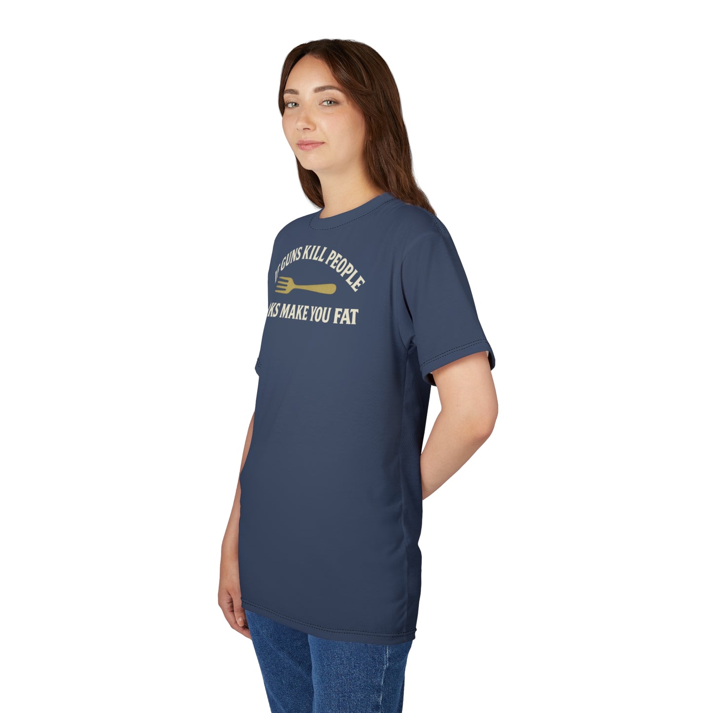 ''Forks Make You Fat", Unisex T-shirt (Union Army Blue)