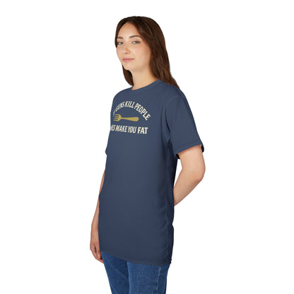 ''Forks Make You Fat", Unisex T-shirt (Union Army Blue)