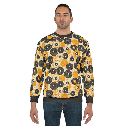 "Old 45's", Wearable Pattern Art Unisex Sweatshirt (70's Black Cuffs)