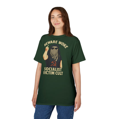 "Beware Woke - Voltaire", Wearable Art Unisex T-shirt (Mireleaf Green)
