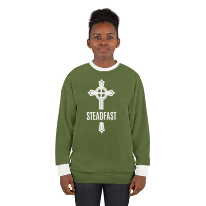 "Steadfast Cross", Unisex Sweatshirt (Kangaroo-Bush Green)