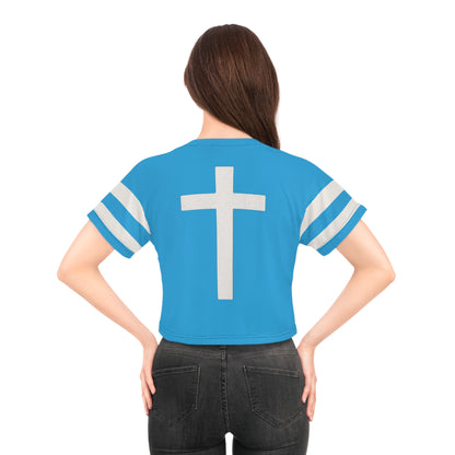 "Faith Overcomes Fear", Crop Tee (Antipodean Blue)