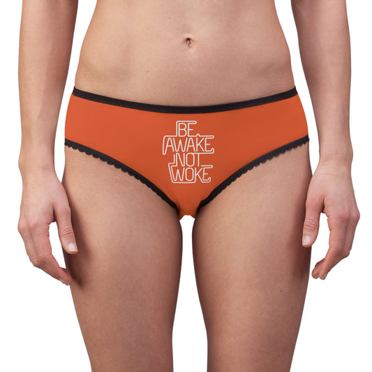 "Be Awake Not Woke" #1, Women's Briefs (Halloween Orange)