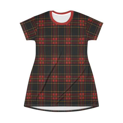 "Kilmor Gallóglach Tartan", T-Shirt Dress (Gallóglach Red Collar)