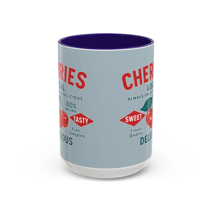 "Delicious Cherries", Colorful Mugs (11oz, 15oz) (Washed Silver-Blue)