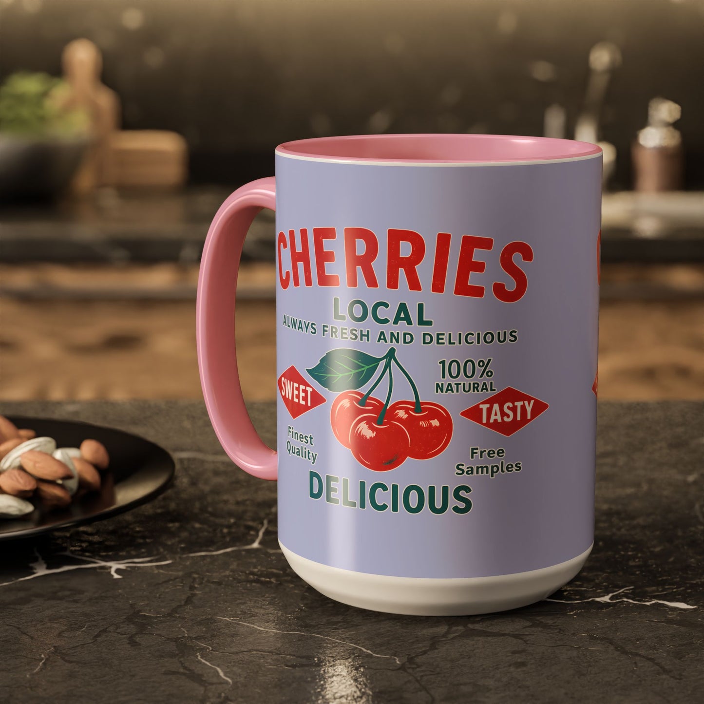 "Delicious Cherries", Colorful Mugs (11oz, 15oz) (Retro Periwinkle)
