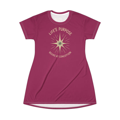 "Life's Purpose Begins at Conception #02", T-Shirt Dress (Jazzberry Jam Pink)