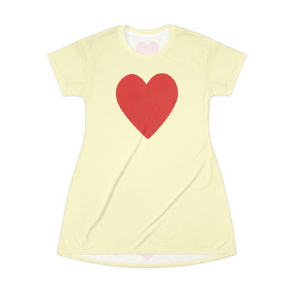 "Big Heart", T-Shirt Dress (Cream Yellow)