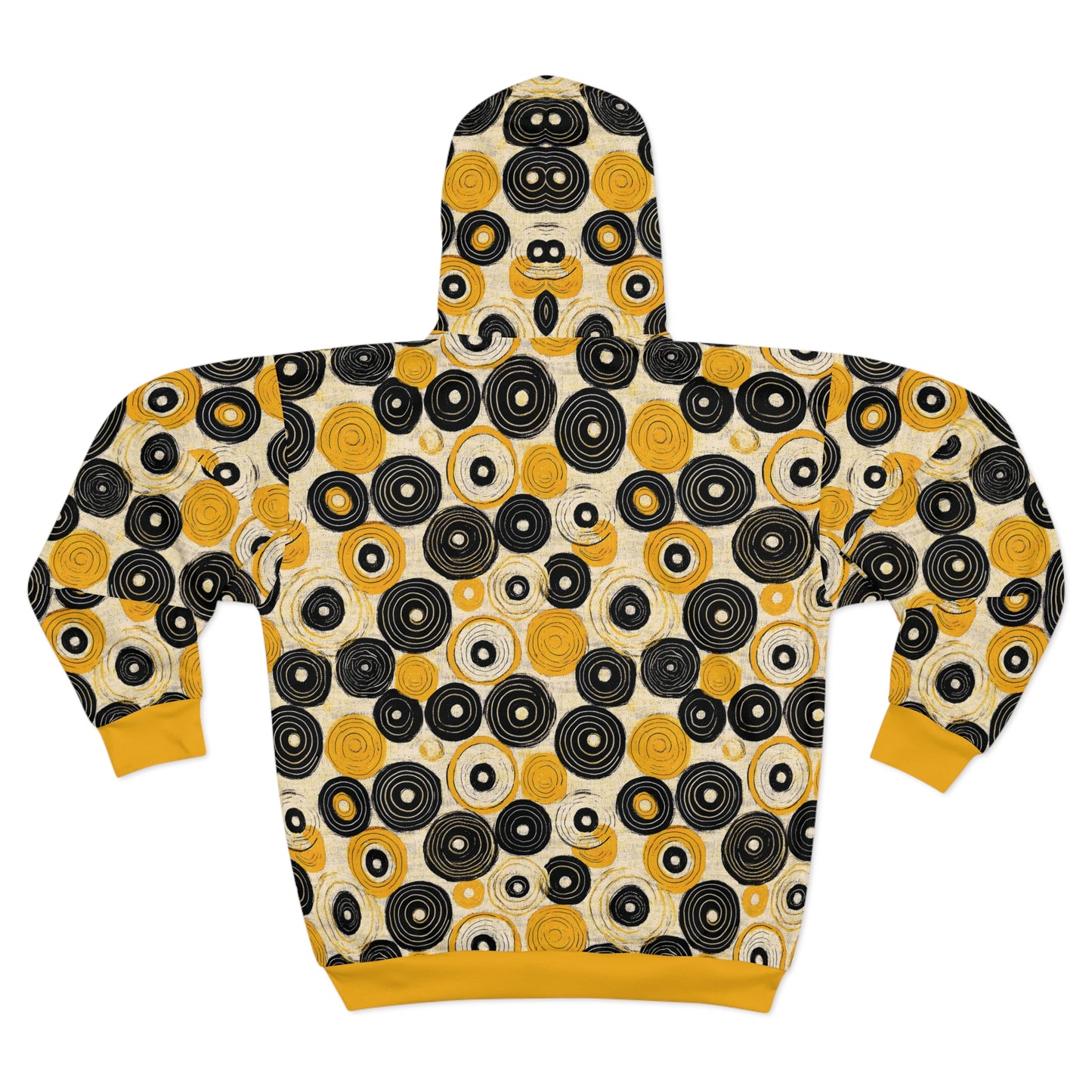 "Old 45's", Wearable Pattern Art Unisex Zip Hoodie (Cyber Yellow Cuffs)