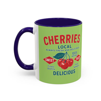 "Delicious Cherries", Colorful Mugs (11oz, 15oz) (Orchard Lime)