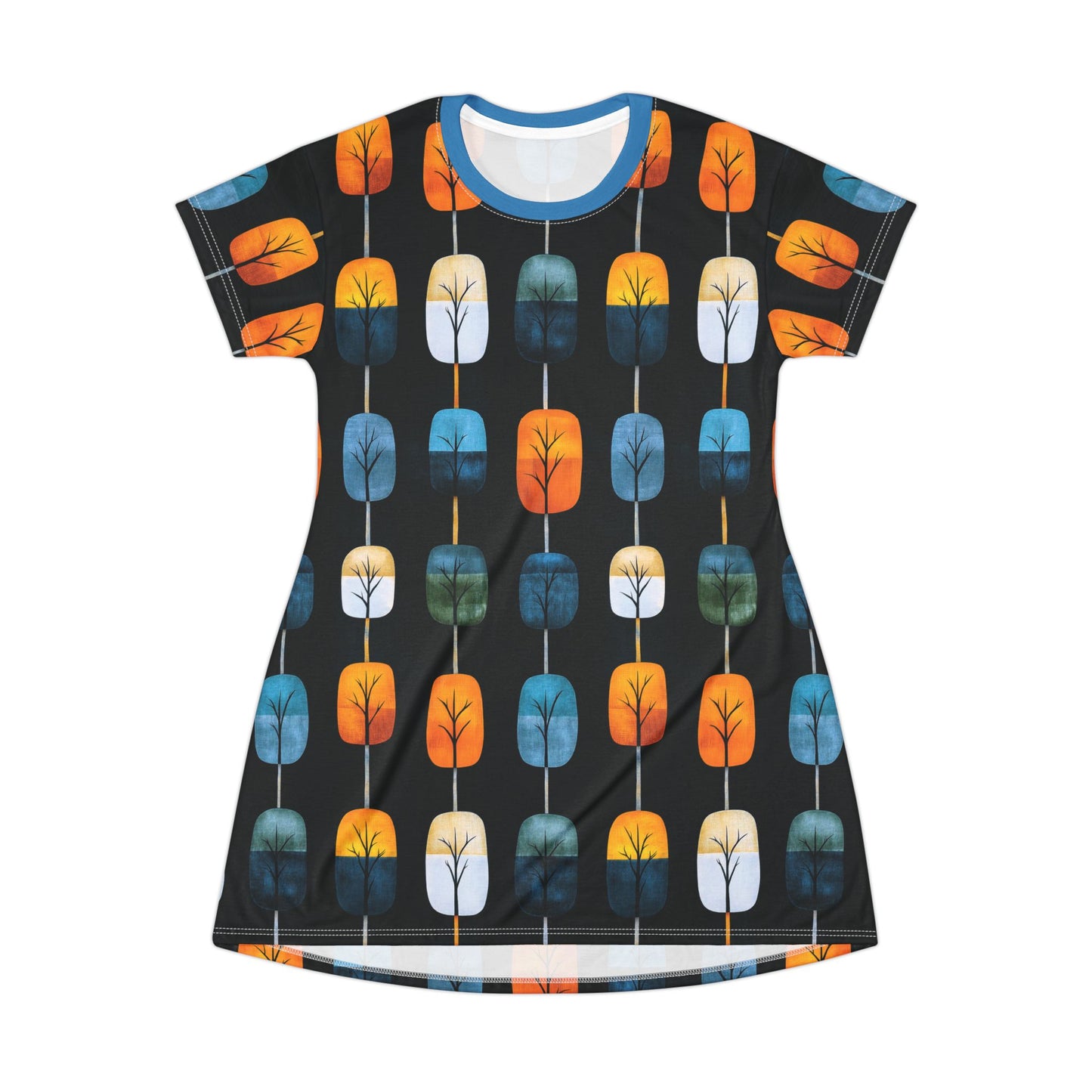 "Skyroot Grove", T-Shirt Dress (Cerulean Ember Collar)